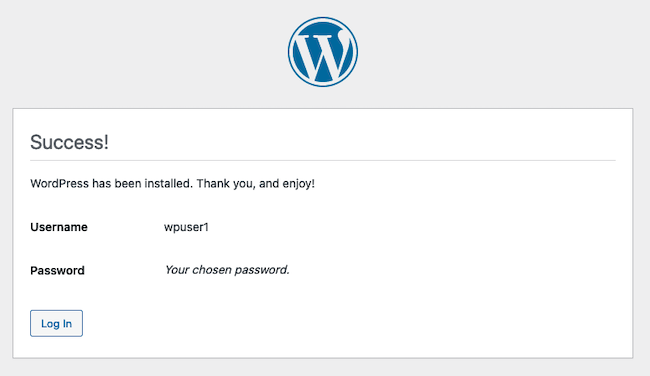 WordPress Installation Confirmation